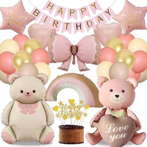 Decoration Anniversaire, Kit Anniversaire Fille Rosa, Déco Anniversaire Ballons Ruban, Deco Ballon Anniversaire Fille Amour, Décoration Anniversaire Ours...