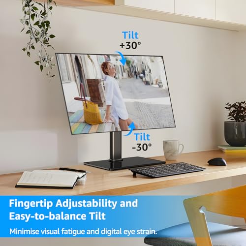 Image of MOUNTUP Monitor Stand for Desk, Freestanding Monitor Mount Fits 13-32 inch Screen up to 17.6 lbs, Screen Stand with Swivel, Height, Rotation Adjustment, VESA Mount 100 x 100mm, 75 x 75mm