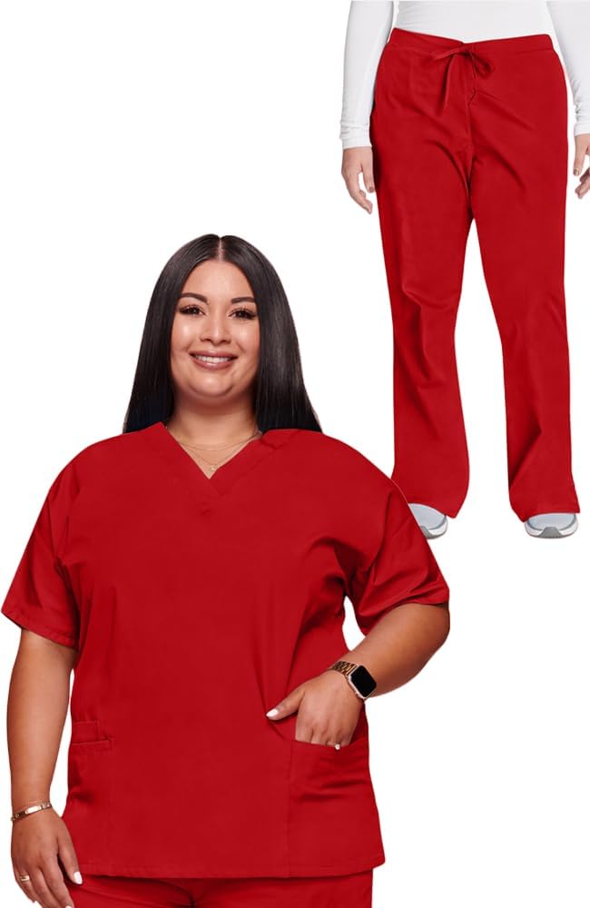 Scrub set for women Traditional Fit Dolman Sleeve, V-neck Top 4700 Natural Rise Flare Leg Drawstring Pant 4101