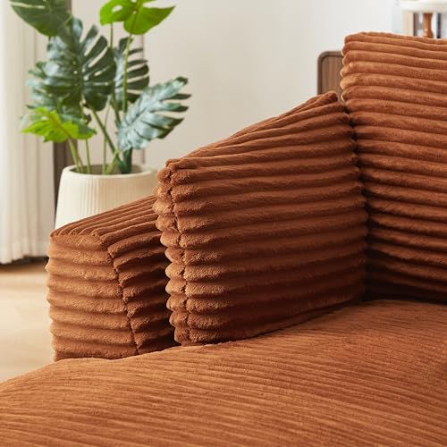 Image of 65 inch Soft Corduroy Chaise Lounge Chair Indoor, Lounge Chaise with Spring Cushion, Sleeper Sofa with No Assembly for Living Room and Apartment, Orange