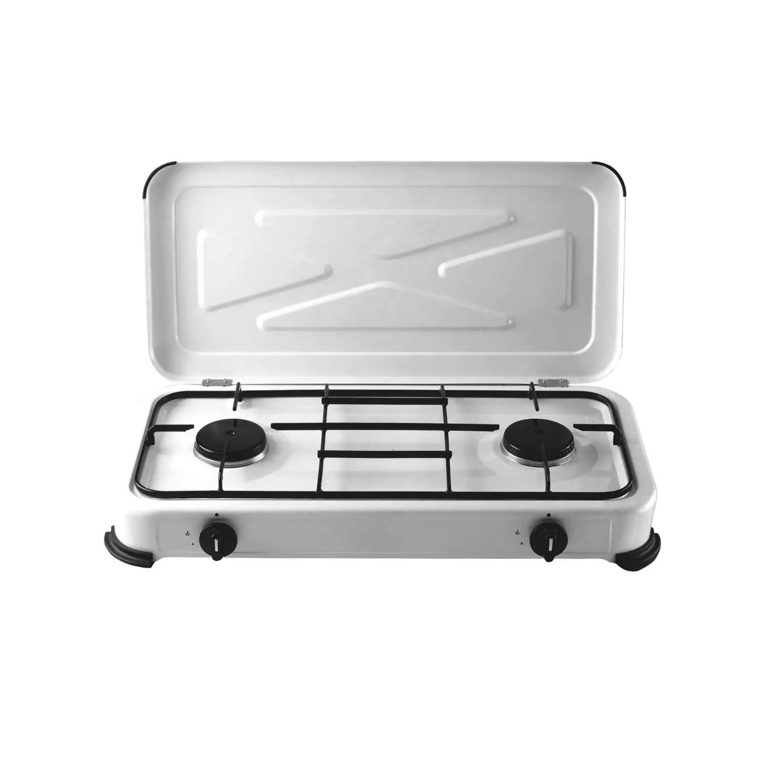 Avilia Fornello a Gas GPL in Acciaio con 2 Fuochi e Coperchio Antipolvere Portatile - Ideale per Cucinare Diverse Pietanze in Spazi Piccoli o all'Aperto - Piedini Antiscivolo e Fiamme Regolabili