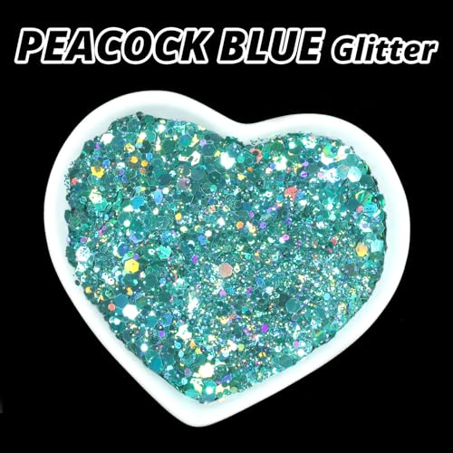 image for HTVRONT Holographic Chunky Glitter - 100g/3.53oz Peacock Blue Glitter 
