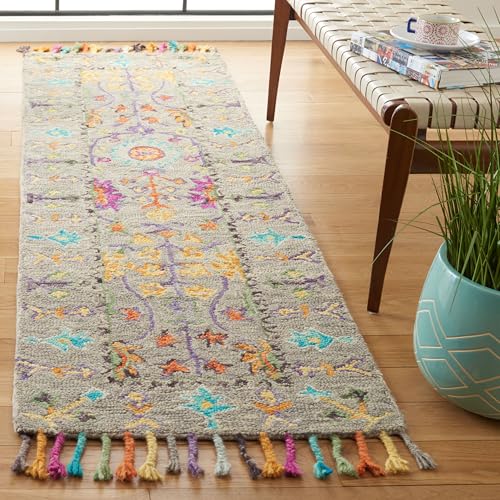 SAFAVIEH Blossom Collection 2' 3" x 14' Grey/Multi BLM453A Handmade