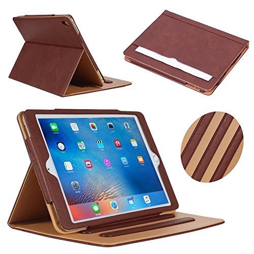 iPad Air 2 Case, YEONPHOM Ultra Slim Light Weight Sleep Awake Smart Leather Stand Folio Case Cover with Multiple Viewing Angles, Document Card Pocket for Apple iPad Air 2 (iPad 6) - Brown