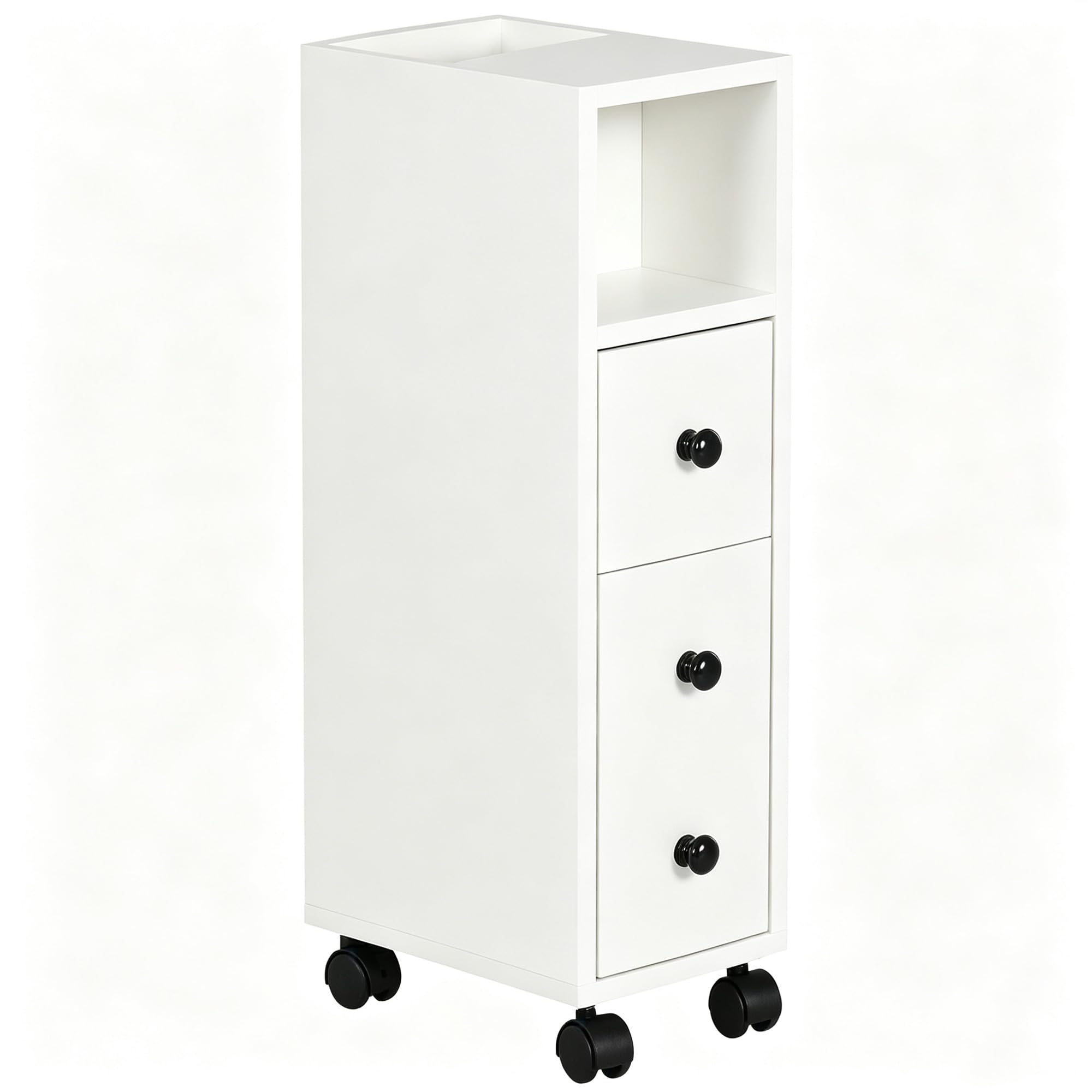 B&Q -  Slim Bathroom Storage With 2 Drawers2 Open And WheelsWhite