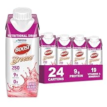 مشروب BOOST Breeze Clear الغذائي - 250 سعرة حرارية - 19 فيتامين ومعادن - 9 جرام بروتين مدعم بفيتامين أ والزنك - نكهة التوت البري - عبوة من 24 عبوة سعة 8 أونصة