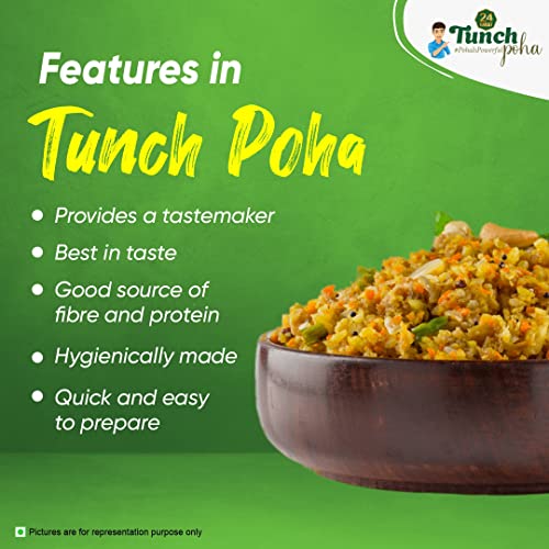 Image of 24 Carat Tunch Poha with Tastemaker, 800 gm Pack, High in Fibre, 100% Hygienically Made, Best in taste and easy to prepare