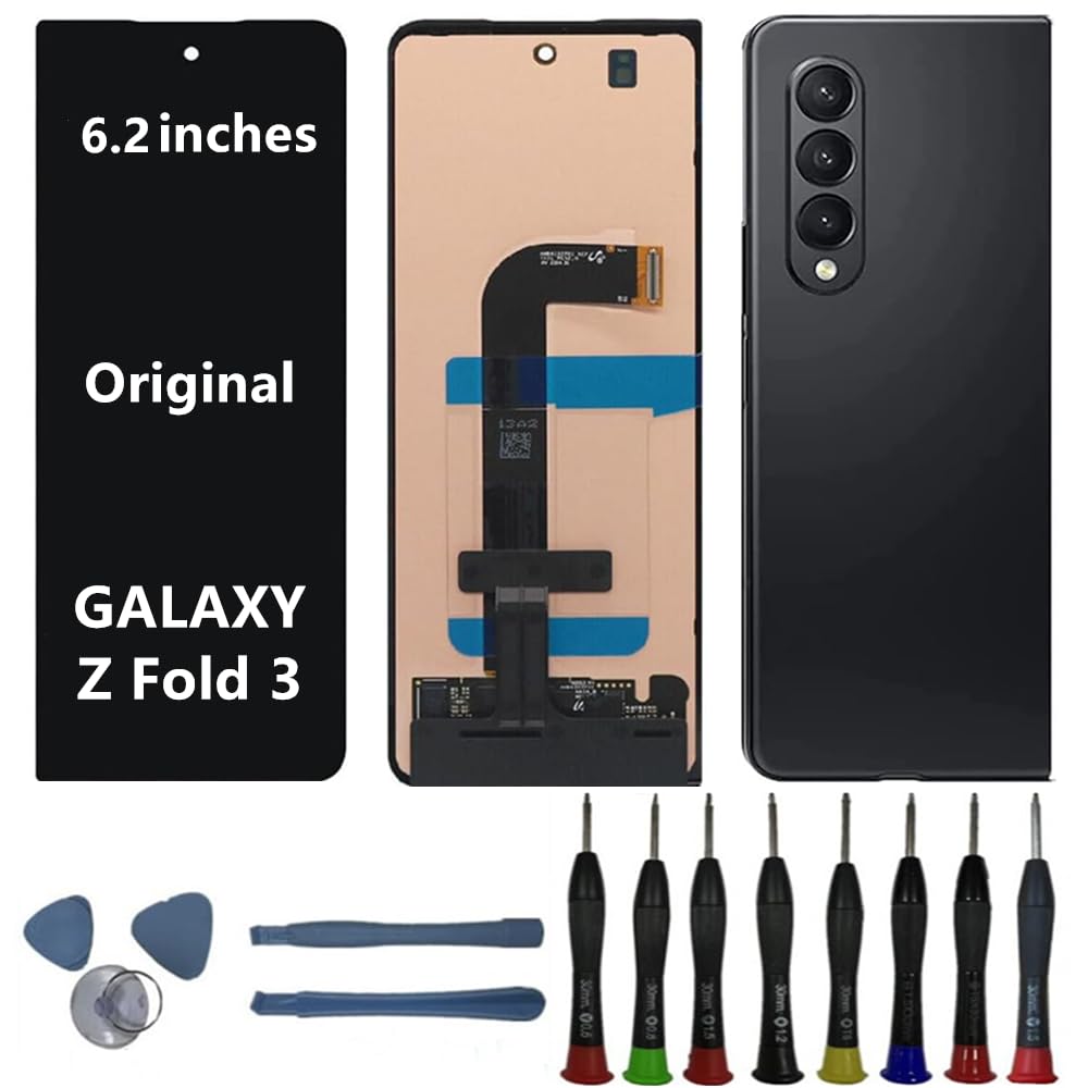 6.2" Original AMOLED for Samsung Galaxy Z Fold 3 SM-F926U SM-F926U1 SM-F926B SM-F926W Outer Small Front Screen Replacement Z Fold3 5G Display Touch Screen Assembly (with Black Back Cover + Tools)