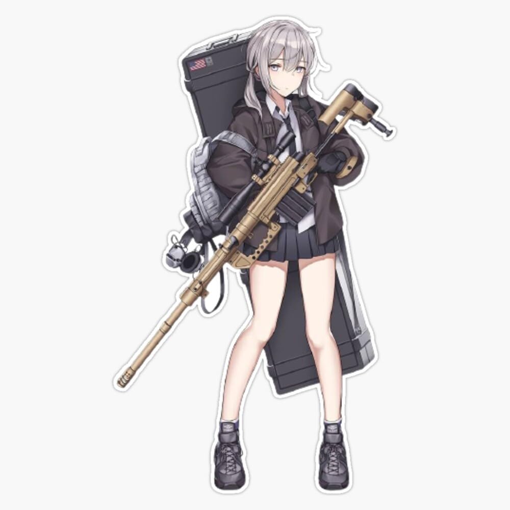 Anime Girl with Gun Sticker Vinyl Waterproof Sticker Decal Car Laptop Wall Window Bumper Sticker 5"