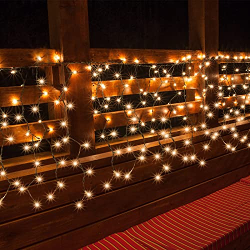 Solar Outdoor Curtain Lights For Fence 19.6Ft(L)X2.6Ft(H) 300Leds Solar Fence String Lights Extra Long 8 Modes Waterproof Solar String Lights Decoration For Fence,Backyard,Porch,Tree (Warmwhite) #TOP4