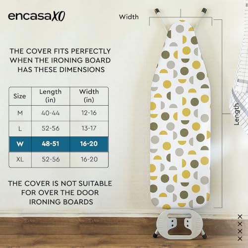 Encasa XO Ironing Board Covers (49"x18") Drawstring Tightening with Thick 3 mm Felt Padding, Easy Fit, Scorch Resistant, Printed - Big Leaves Green - 1