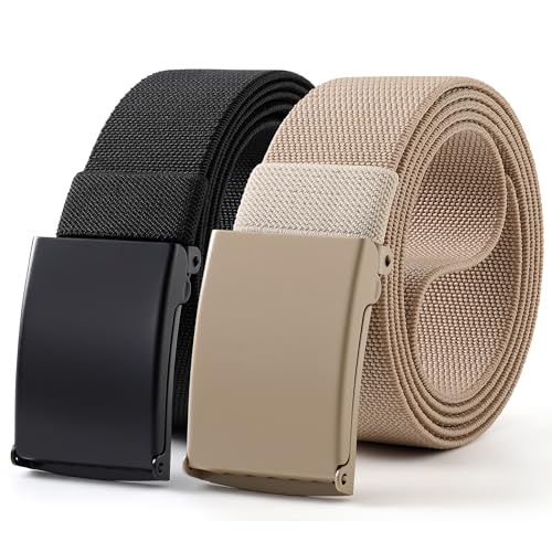 Image of Mile High Life Stretch Canvas Belt for Men, Golf Casual Elastic Web Belt, Top Military Buckle, Adjustable Cut to Fit