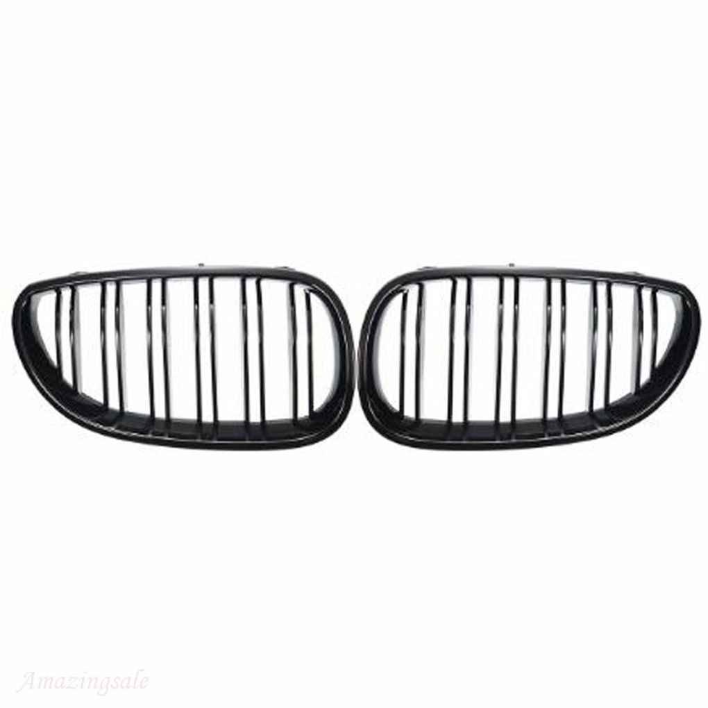 M-Egal 1 Pair Double Line Gloss Black Front Grilles for BMW 5 Series E60 E61 2003-2009
