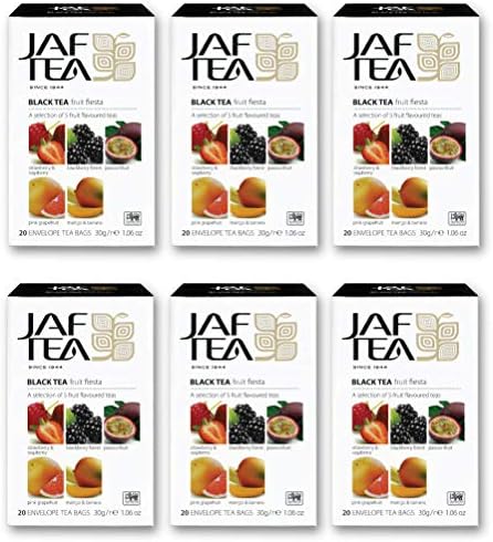JAF TEA - Pure Fruits Collection - Fruit Fiesta Black Tea - 6 Pack, 120 Tea Bags Total, Hot or Iced Tea
