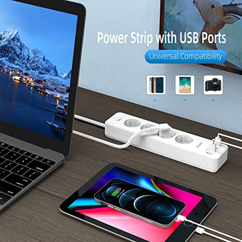 Unidapt Listwa zasilająca USB-C z 4 portami Smart USB (3,4 A / 15 W), listwa zasilająca USB-C do montażu na ścianie (2500 W/10 A) z zabezpieczeniem przed przeciążeniem i ochroną przed dziećmi, listwa