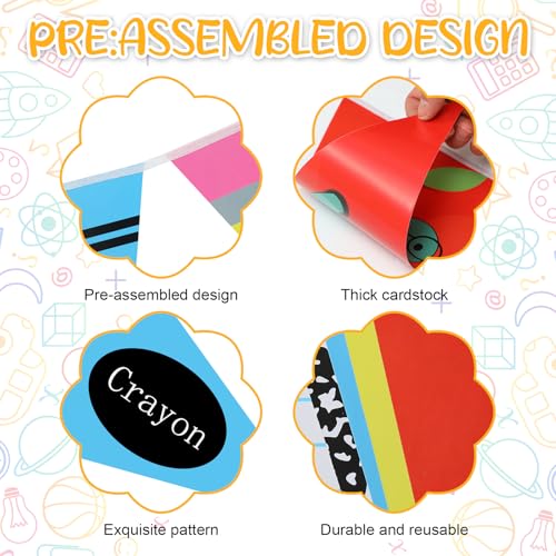 Image of VitalCozy 5 Pcs Back to School Decorations Crayon Kindergarten Banner 2026 Preschool Decorations 49 ft Rainbow Teacher Pennant Flag Classroom Hanging Triangle Flags Classroom Decoration Kit