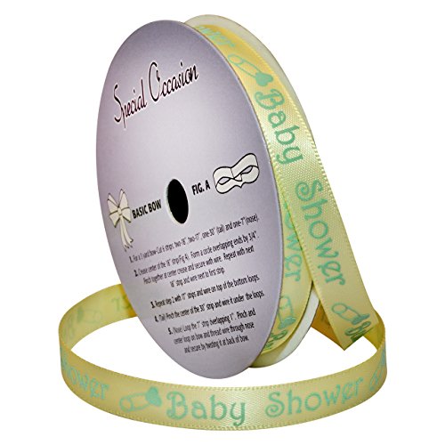 Morex Ribbon Special Occasions Ribbon: Baby Shower, Polyester, 3/8-Inch by 10-Yard, Light Yellow/Mint Green Print, Item 90202/10-03