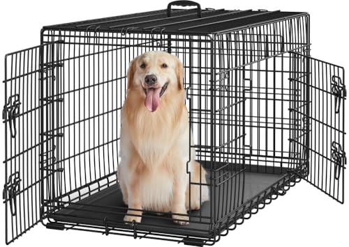 Yaheetech Hundekäfig 107 x 66 x 74,5 cm klappbar mit Trennwand 2 Türen, Hundebox für zuhause mit ausziehbare Bodenschale, Transportkäfig Auto, Hundetransportbox Drahtkäfig für Hunde Welpe, XL, Schwarz