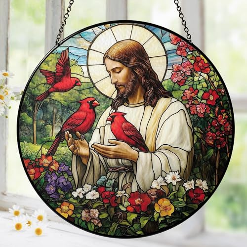 Christian Gifts for Women Faith Red Cardinals Window Hanging Suncatcher