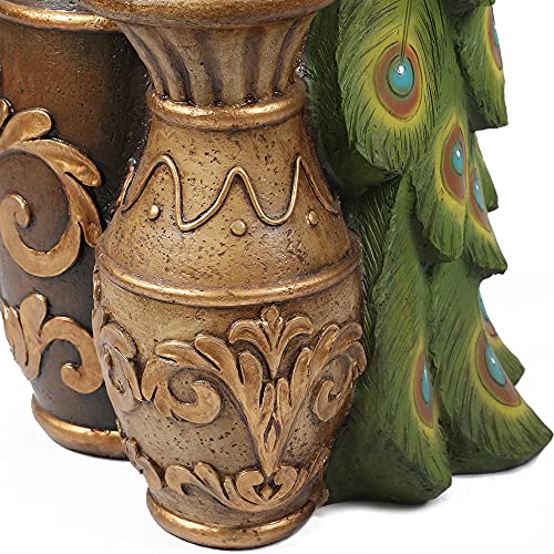 Luxenhome Outdoor Water Fountains, 44" Resin Pedestal Peacock And Urns Garden Water Fountain Outdoor With Led Light, Tall Fountains Outdoor For Garden Patio And Backyard, Brown/Teal Peacock Fountain #TOP6
