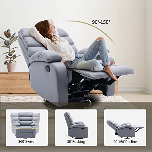 Hzlagm Swivel Rocker Recliner Chairs, Manual Rocking Recliner Chair With Microfiber Technology Fabric, Overstuffed Single Sofa, Recliner Chair For Living Room And For Any Small Spaces- Light Grey #TOP3