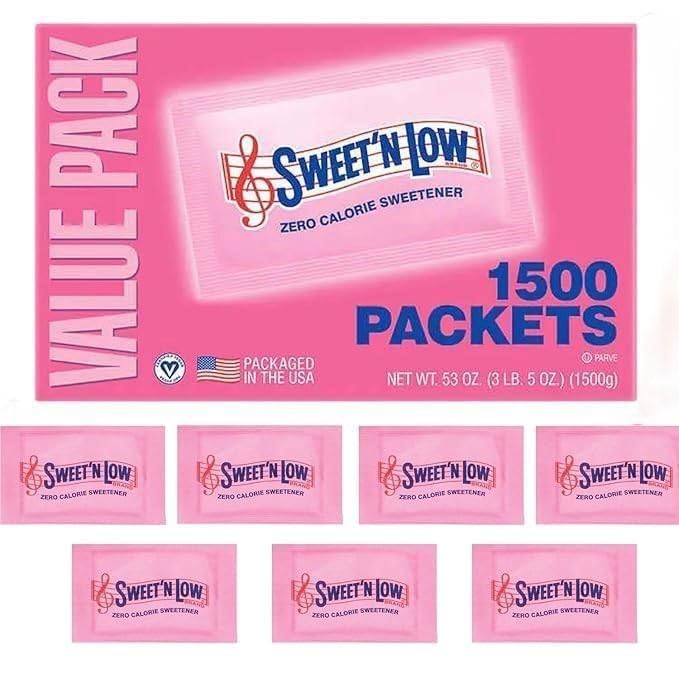 Sweet Low Zero Calorie Sweetener Packets, 1500 Ct, Kosher & Gluten Free, Low Glycemic Index, Individual Tea and Coffee Sweetener Packets + Sticker