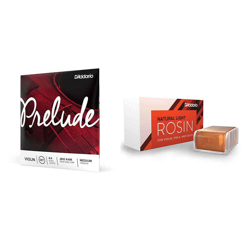 D'AddarioJ810 4/4M Prelude 4/4 Scale Medium Tension Violin String Set & VR200 Rosin Light