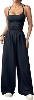 Floerns Women's Summer Jumpsuit Romper Spaghetti Strap Wide Leg Baggy Pants