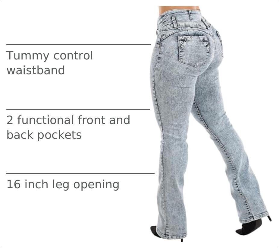 Image of Moda Xpress Women's Butt Lifting High Waisted Bootcut Jeans - Stretchy, Comfortable Flare Jeans in Junior Size Vintage Style