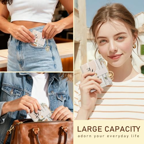 Image of Jogjam Abstract Boho Leaves Rfid Ladies Wallet, Small Slim Thin Compact Credit Card Women Wallet, PU Leather Bifold Cash Zipper Coin Pocket ID Window for Female