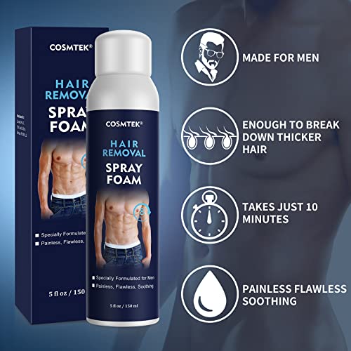 Cosmtek Hair Removal Spray Foam For Men,Soothing & Effective & Painless Depilatory Cream For Unwanted Male Hair,Facial,Pubic Hair,Private,Underarm,Chest,Back.(5.07Oz) #TOP5