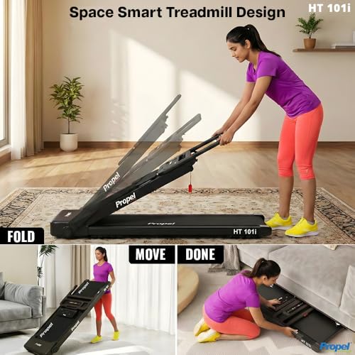 Image of Propel HT 101i Extra Wide Foldable Treadmill - 4HP Peak Motor, 120 kg Max Weight, 12 km /h Speed, 2- Level Manual Incline, Bluetooth Enabled Speakers, Anti-Skid Belt, Easy Assembly