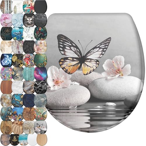 Image of Sanilo Wooden Toilet Seat with Quick Release & Soft Close [ROUND] - Decorative & Slow Close Molded Wood Seat - With One Click for Easy Installation & Cleaning - With Adjustable Fit (Vanesa)