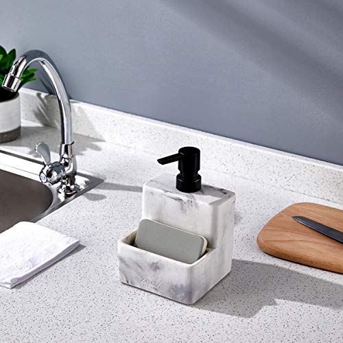 Zccz Soap Dispenser With Sponge Holder, Marble Look Liquid Hand And Dish Soap Dispenser Pump Bottle And Sponge Holder 2 In 1 For Kitchen Sink Bathroom Counter Storage And Organization #TOP1