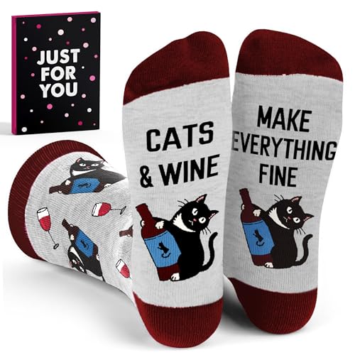 VICRAZY Christmas Gifts for Women – Funny Cat & Wine Socks, Gifts for Cat Lovers, Wine Lovers, Stocking Stuffers for Women 2025, Holiday gifts for Moms, Wife, and Unique Presents for Her