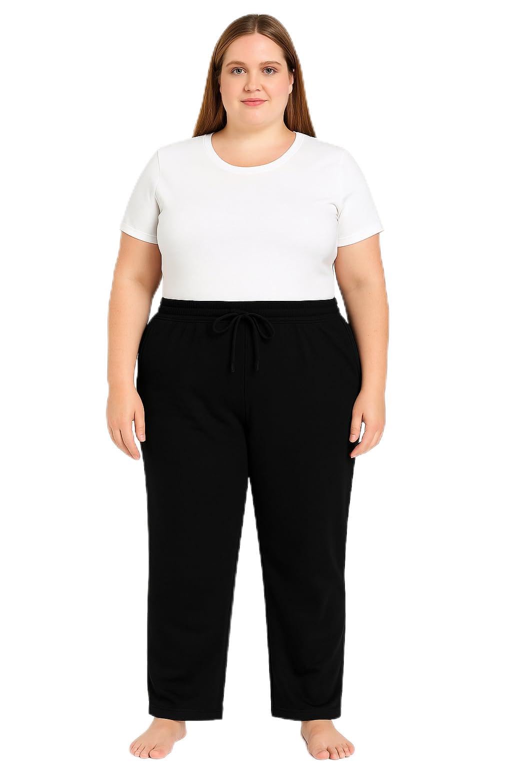 Women's Fleece Pajama Pants, Black, Drawstring Waist, Comfortable Loungewear-image-39