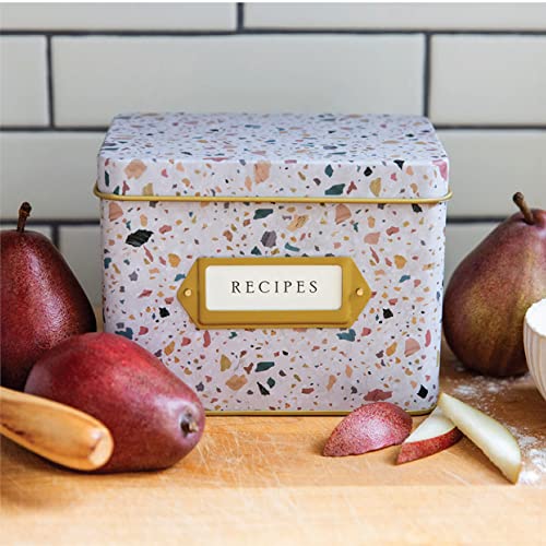 Jot & Mark Decorative Recipe Tin Box For Recipe Cards, Greeting Card Holder | Holds Hundreds Of 4” X 6” Cards (Terrazzo) #TOP4