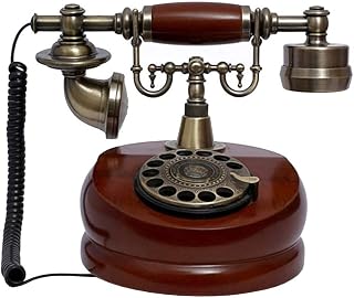 KONGWU Telefone retrô/telefone antigo de madeira e metal com função corporal, mostrador giratório, acessórios para casa, decoração incrível