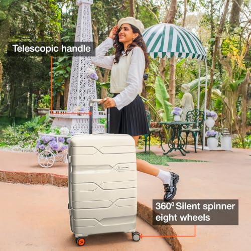 Image of Nasher Miles Paris Hard-Sided Polypropylene Check-in Luggage 28 inch | 75cm | 8 Wheels Large Trolley Bag for Travel | Suitcase (White)