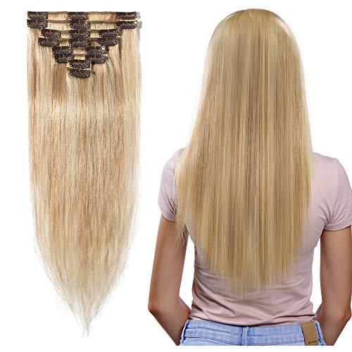 Extension Capelli Veri Clip con Meche 8 Fasce Remy...