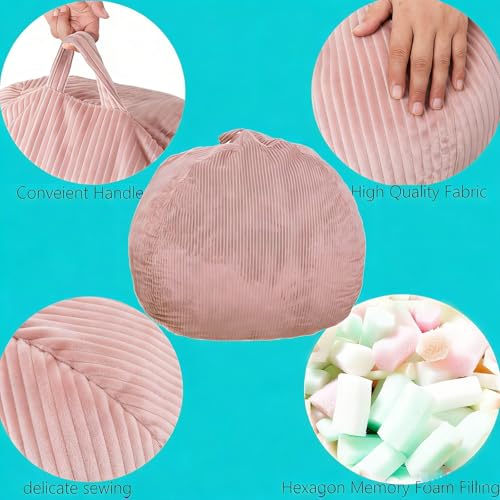 Image of Bean Bag Chair, 4FT Round Memory Foam Filled Bean Bag for Teens & Kids, Ultra Soft Faux Fur Fabric Bean Bag Chairs for Playroom, Living Room, Bedroom,Pink