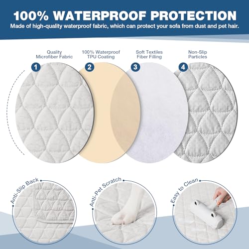 Image of TAOCOCO Polyester Sectional Couch Covers Waterproof L Shaped Sofa Covers for Right Hand Facing Chaise Lounge,2 Pieces Couch Cover L Shape Furniture Protector Slipcover for Pets Kids,Large /Off White