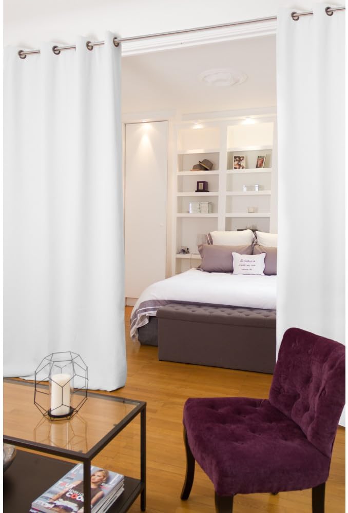 - MOONDREAM DecibelControl™ 4-in-1 Soundproof Room Divider Curtain | Noise Reduction | Thermal Insulation | 100% Blackout | Patented Technology | Made in EU | Grommet | 55"W x 108"L | White - Snow MC720