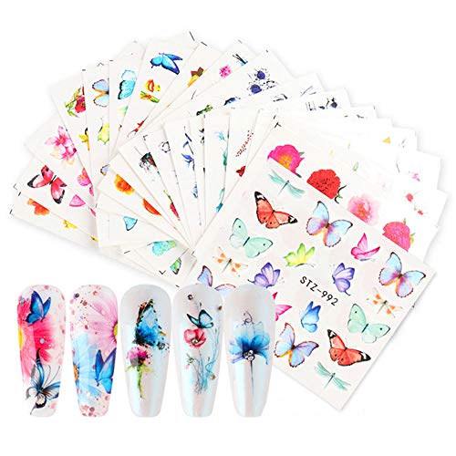 18 Sheets Butterfly Nail Art Stickers Decals Butterfly Nail Accessories Decorations Nail Supplies Ink Butterfly Flower Leaves Water Transfer Decals Manicure