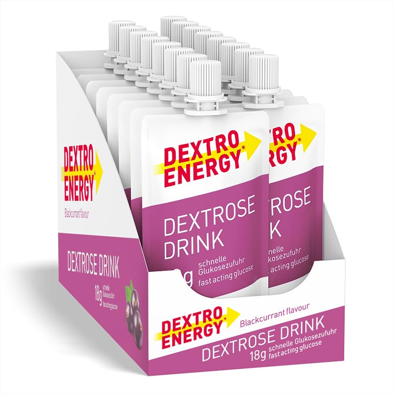 Dextro Energy - Dextrose Drink - Blackcurrant Flavour (16er Pack) - Flüssiger Traubenzucker, 24g schnell verfügbare Kohlenhydrate für unterwegs