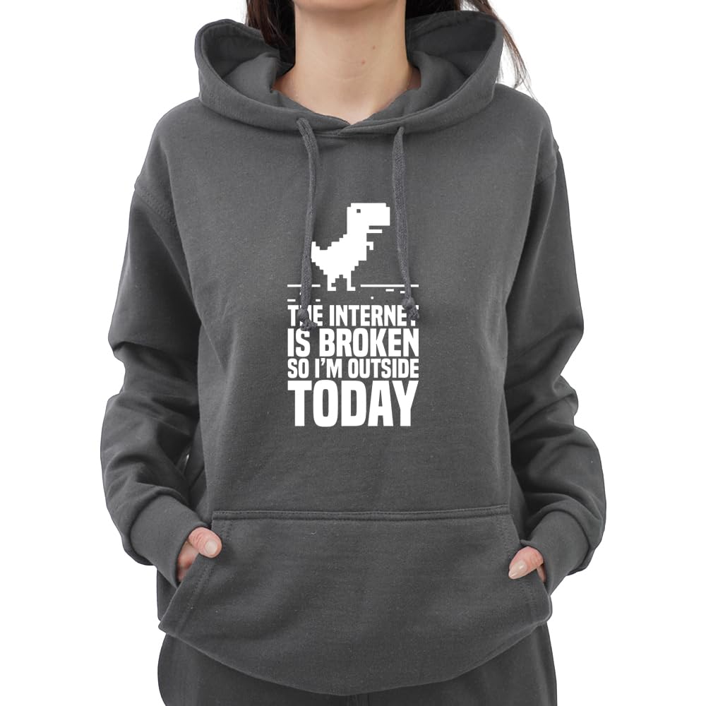 Graphic Impact Funny The Internet Is Broken So I Am Outside Today Sarcastic Anti Social Hoodie (Charcoal,Small)