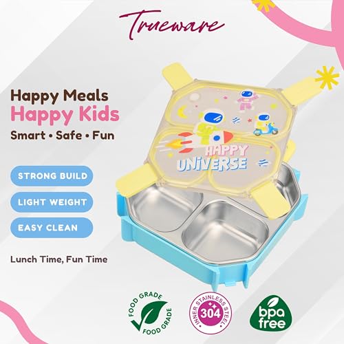 Image of Trueware Astro 304 Stainless Steel PU Insulated Lunch Box with Three Compartment BPA Free, Food Grade Ideal for School, Picnic, Office & Outdoor - 640ml