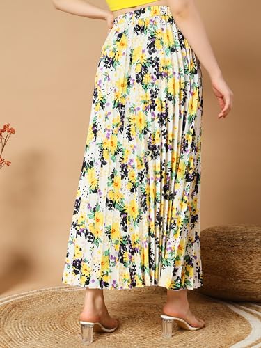 Image of KZULLY | Floral Printed Maxi Skirt | Comfortable Elastic Waist | Stylish Morden and Comfortable Looking | Fashionable and Modern Look Perfect for Any Event| Polyester, Crepe| for Women