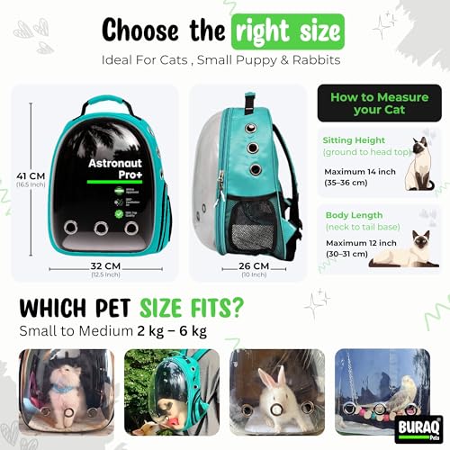 Image of Buraq Astronaut Pro Pet Carrier Backpack (41L x 32W x 26H cm) - Transparent Bubble Capsule Design, Airline-Approved, Breathable & Ventilated Travel Bag for Cats