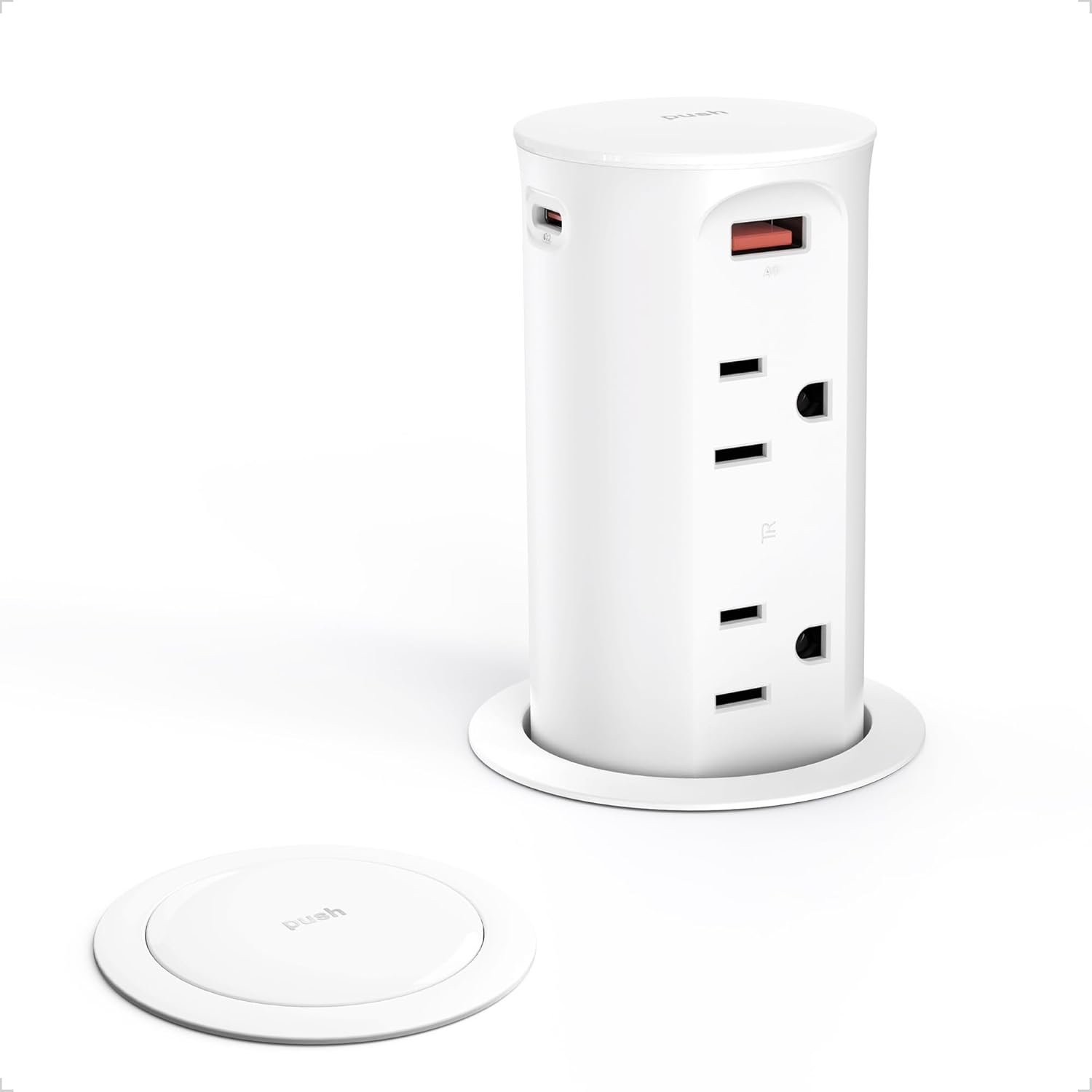 VILONG Pop Up Outlet for Countertop,Recessed Power Strip 2.5-Inch Hole,Tamper Resistant Receptacle,65W USB C,4 Outlets,Space Saver for Kitchen,Office Desk,14 AWG Extension Cord,ETL Listed (Black)
